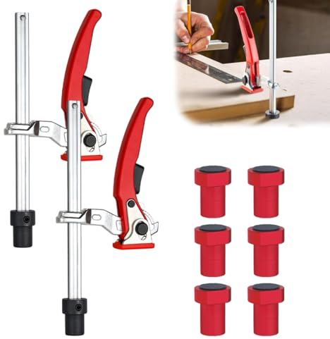 Lot de crochets de banc de 20 mm, 2 pinces à levier à dégagement rapide, 6 supports antidérapants, serre-joints de table en acier au chrome vanadium pour table MFT et établi, travail de bois précis et