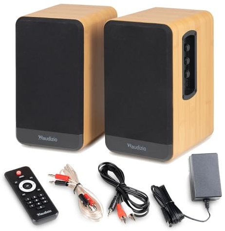 Audizio BS10 Altavoces HiFi estantería 80W Bluetooth HDMI ARC, bambú | HDMI ARC, entrada phono, Bluetooth 5.3, control de graves y agudos, acabado bambú