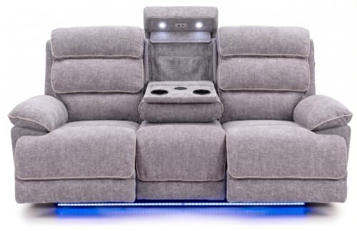 Lakelynn Fabric Electric Recliner Sofa With Cupholders | 3+2 Seater Sofa Set | Bluetooth Speakers | Wireless Charging | Type-C Ports | USB Charging Ports | LED Lights | Storage | Grey (3 Seater)