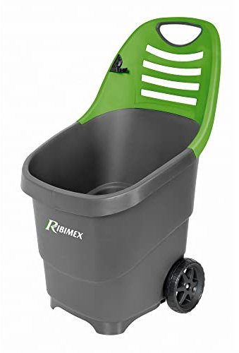 Ribimex Chariot de jardin polyvalent, capacité 65 litres, structure en polypropylène, 2 roues en plastique, poignée ergonomique et pratique crochet porte-brosse intégrés - PRCG65