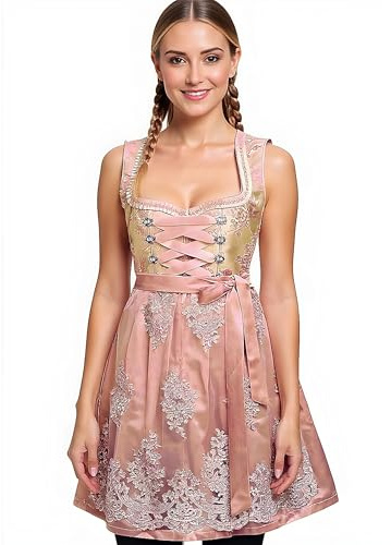 Alte Liebe Dirndl – Damen Trachtenkleid Rose Altrosa (Midi 60 cm) MB376 /42