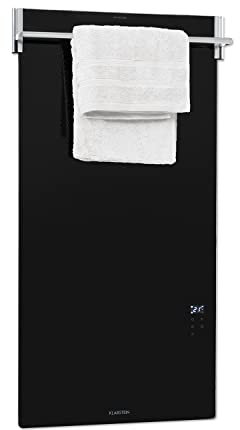 Klarstein Hot Spot Crystal Spotless Smart - Radiador Electrico bajo consumo 750W, Calefactor Panel 59x112cm, IR ComfortHeat, Control App Wifi, Estufa Electrica Pared, Barra toallera abatible, Negro