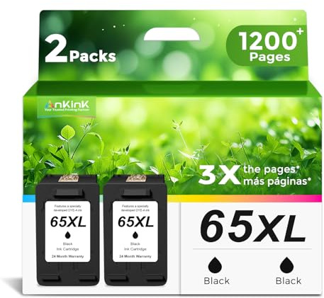 65XL Black Ink Cartridge Replacement for HP Ink 65 HP65 XL HP65XL for Envy 5055 5000 5052 5010 5070 5014, Deskjet 3755 3700 2600 3722 3772 3752 2652 2655 2622 2640 Printer, BK 2 Pack