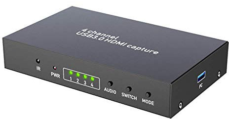 Y&H 4canales HDMI Tarjeta de Captura Dispositivo,Captura de vídeo USB3.0 1080P 60fps Grabación y transmisión en vivo,multivisor e interruptor de pantalla integrados,para PS4,WiiU,Xbox,videoconferencia