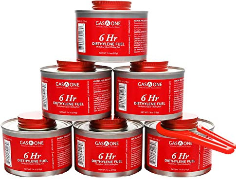 GasOne CFD-6-6 Gas One 6 Unidades – 6 Horas, Mecha, Combustible líquido Seguro para Rozaduras y abridor de Tapas para Plato de Cocina