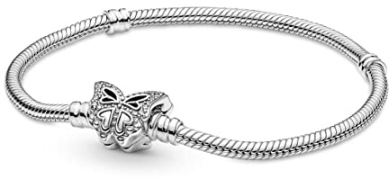 PANDORA Bracciale Moments in maglia snake in argento Sterling con chiusura a farfalla e zirconia cubica trasparente, 19
