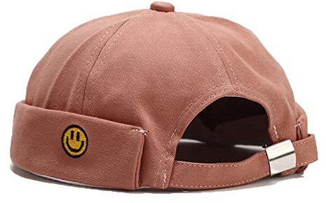 Berretto unisex Docker Cappelli Skullcap Beanie Worker Sailor Cap senza tesa Retro Rolled Cuff Skull Caps con regolabile, Smiley-rosa, Etichettalia unica