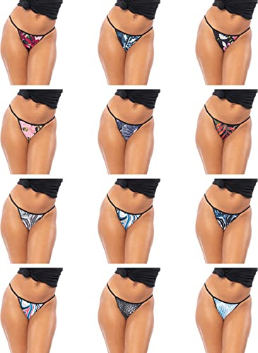 Sexy Basics Women's 12 Pack Buttery Soft Sexy G String Bikini T-Back Thong Underwear No Show Panties