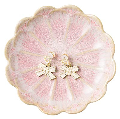 BEUNAIZER Vassoio per gioielli, vassoio ad anello, vassoio in ceramica, portachiavi e piatto decorativo, regalo per amici, sorelle, figlia, madre (rosa)