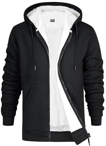 CityComfort Hoodie Herren mit Fleece-Futter und Reißverschluss, Fleecejacke Herren Zipper Hoodie für Männer und Teenager M - 3XL - Geschenke für Männer (Schwarz, M)