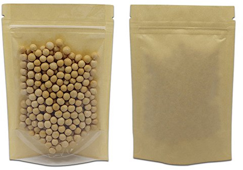 WACCOMT Pack klar front kraftpapper plastväska, 50 stycken, 10 x 15 cm | Brun, dragkedja, stående väska, återförslutningsbar, för kaffe och mat