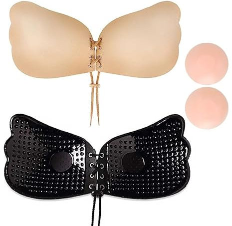 YOLMFOEV Klebe BH Push Up 2 Stück Klebe Push up BH Trägerloser mit 1 Paar Nippelpads Wiederverwendbare Sticky Bra für Rückenfreie Kleidung Trägerloser BHS
