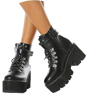 tinbarry Bottines Femme en Cuir Verni Bottes Gothiques Punk à Lacets Avec Talon Plateforme Courte Tige Bottes à Lacets Fermeture éclair élégantes Boot Vernies Chaussures
