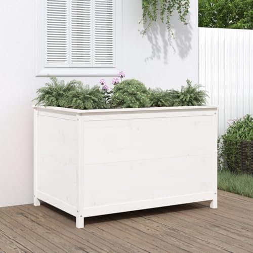 BaraSh Hochbeet Weiß 119,5x82,5x78 cm Massivholz Kiefer Erdsieb FüR Garten Pflanzbeet