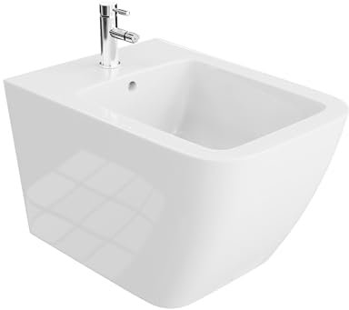 LAVITA Universal Wand Bidet, WC mit Hahnloch und Überlaufschutz aus Keramik 35,5 x 51 x 32,5 cm Sitzwaschbecken zur Montage an der Wand, Onil, Wandmontage