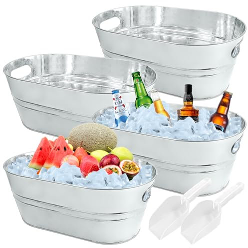 4 secchi zincati 4 galloni per bevande metallo feste Vasca birra con palette champagne cocktail raffreddamento vino bar