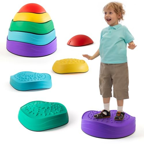 XAZASTOV Stepping Stones for Kids, Non-Slip Toddlers Blance Stones, Stackable Balance Blocks Ages 3-8, Balance & Motor Skills, Obstacle Course Sensory Step Stones, Indoor & Outdoor Toys for Boys Girls