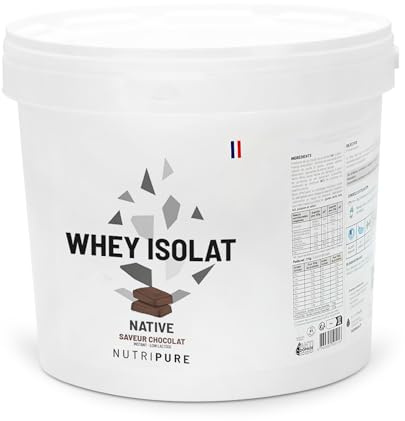 Nutripure | Whey Isolate Native | 77% Protéines, 19% BCAA, 39% EAA | Lait Français | Développement Musculaire | Prise de Masse & Sèche | Filtration à Froid | Goût Chocolat | Pot 2 kg | Made in France