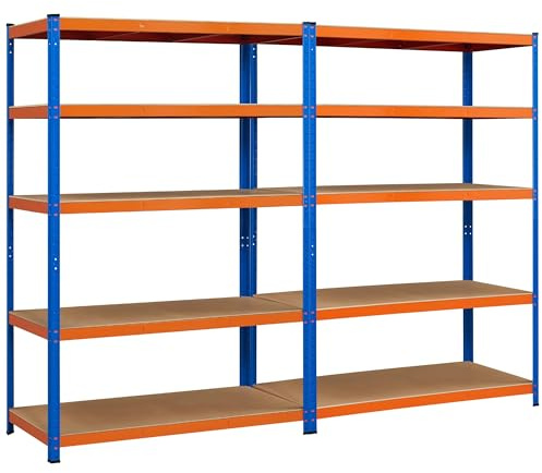 Yaheetech Set de 2pcs Estanterías Metálicas Galvanizadas Estanteria Almacenaje para Cargas Pesadas Estanterias Trastero de 5 Baldas para Hogar, Garaje, Cocina,180X60X120cm Negro