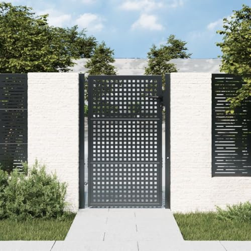 IKAYAA Gartentür Metall Gartentor 200 cm hoch Gartentor Metall inkl Pfosten mit Schloss Türklinke und Schlüssel-Anthrazit-105 x 200 cm