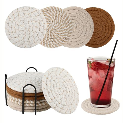 8 Pezzi Fatti A Mano Rotondo Bicchieri di Cotone Sottobicchieri Con Supporto - Per Varie T