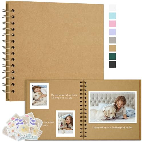 Remowith Fotoalbum Zum Selbstgestalten 18x18 cm DIY Fotobuch Kraftpapier Erinnerungsbuch für Hochzeiten 40 Seiten Album für Baby Familie Valentinstag Geburtstag Jahrestag Geschenk Khaki