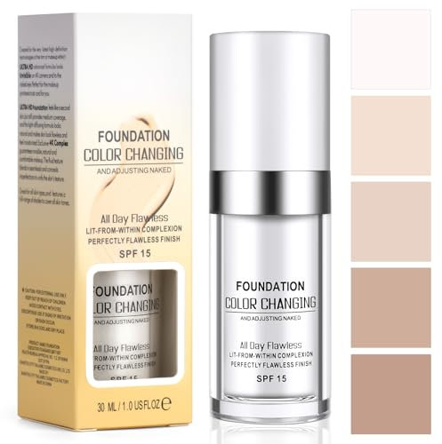 LOPHE Farbwechselnde Foundation, Foundation Color Changing für alternde Haut, Feuchtigkeitsspendende Flüssig Concealer Foundation, SPF 15 Sonnenschutz Ganzen Tag Einwandfrei (1 Stück)