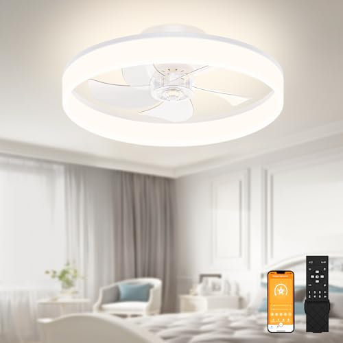 VOLISUN Ceiling Fans with Lights Remote Control, 6 Speeds and Dimmable Modern Smart Ceiling Fan Light, Quiet LED Fan Lights for Bedroom Living Room Dining Room (40cm, White)