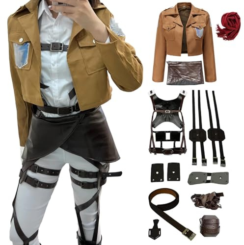 CR ROLECOS Anime AOT Cosplay Survey Corps Uniforme Mikasa Ackerman Cosplay Costume veste et ceinture pour Halloween, carnaval, Noël pour adulte