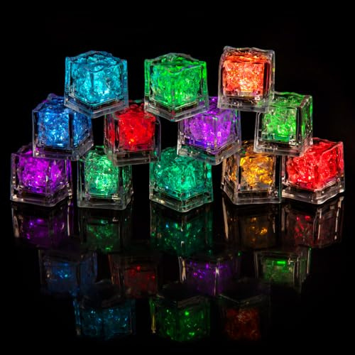 Precorn 12 x LED-isbitar – färgväxlande dekoration för fest, bar, bröllop, whisky, champagne och cocktails – lysande, blinkande, vattentäta och återanvändbara isbitar