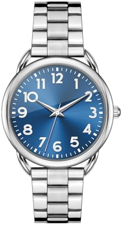Asan Ge 35mm Watch for Women,Magnetic Stainless Steel Metal Watch,Easy to Wear No Tool Adjustment, Elegant Minimalist Waterproof Scratch Resistant for Seniors/Arthritis (Sliver Blue)