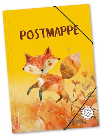 itenga Postmappe aus stabilem Kunststoff PP - Gummizugmappe mit Motiv DIN A4 mit Gummizugverschluss - Sammelmappe Eckspanner (Fuchs)