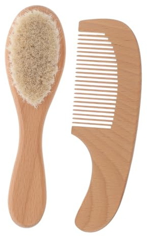 Milisten Brosse Peigne pour Nouveau-né en Bois, Ensemble Brosse et Peigne Léger et Robuste, Facile à Entretenir, pour Baby Showers