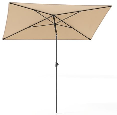 GOPLUS Parasol de Jardin Exterieur 213x140cm, Parasol de Balcon Portable avec Toit Inclinable, Bouton Poussoir, Sac de Transport, Base Non Incluse, pour Marché, Terrasse (Beige)