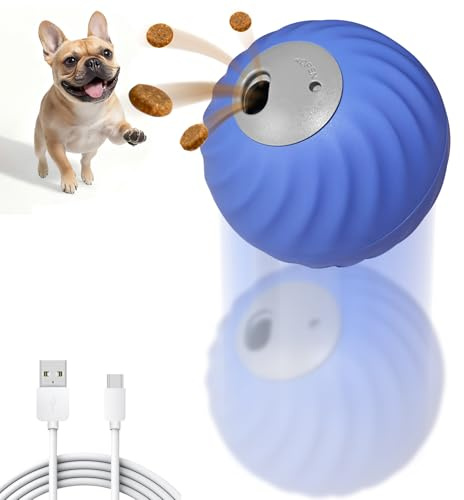 Petbobi Interactive Dog Ball, USB Rechargeable Moving Dog Toy for Treat Dispensing, 2.87 Blue Washable TPU Puzzle Ball, Interactive Dog Toys for Small & Medium Dogs, Boredom & Anxiety Relief