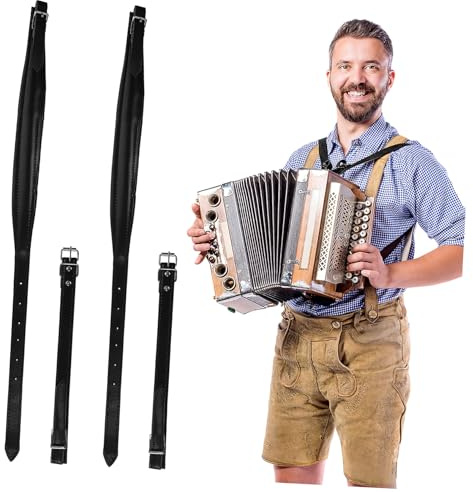 SAFIGLE Cinturón de Acordeón de Cuero Negro Diseño Cómodo y Aplicación Amplia para Principiantes y Músicos Expertos