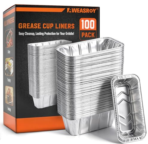 AWEASROY Revestimientos de taza de grasa compatibles con parrilla Blackstone, accesorios de plancha, bandeja desechable, bandeja de parrilla de aluminio para bandeja de goteo de 17, 22, 28, 36