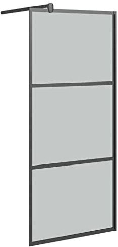 Paroi de douche Walk-In 80 x 195 cm en verre ESG noir foncé, cadre en aluminium réglable, protection contre les éclaboussures, 3 panneaux, barre de support flexible pour baignoire et douche