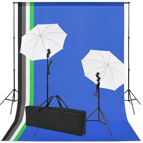 Kaloriko fotostudioset med 5 färgglada bakgrunder av tyg, 2 dimbara dagsljuslampor, 2 justerbara stativ, 2 vita skärmar för skuggfria porträtt och produktfotografering