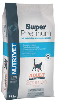 NUTRIVET – super premium – katt tvättad – lax – vetefria kroketter – katt – rik på animaliskt protein – 8 kg