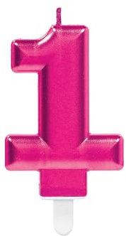 Amscan 9901783 - Zahlenkerze 1 Sparkling Celebrations, Kuchenkerze, Pink, Geburtstag, Party