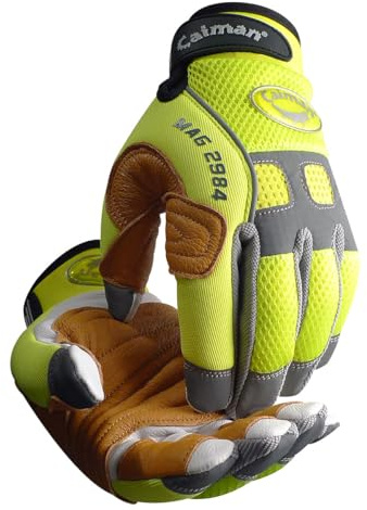 Caiman MAG, Multi-Activity Glove with Goat Grain Leather Patch Palm, Hi-Vis AirMesh Back, Pinch'd-Tip Fingers, Neoprene Knuckle, High-Vis Yellow/Gold, Large (2984-5)