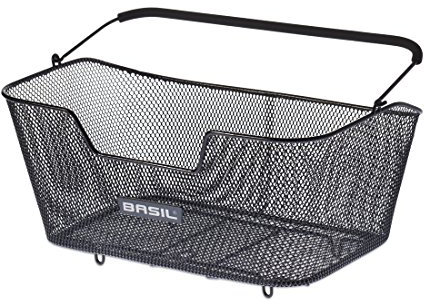 Basil Base L Hinterradkorb engmaschig -Standfüße -Aussparung für Federklappe -Befest. mittels Haken in Kombination mit Federklappe -Montage in FaHinterradtrichtung - schwarz