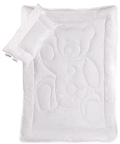 Vizaro - STEPPDECKE - BETTDECKE + Kissen 300g mit Bärchen - KINDERWIEGE 70X140cm - 100% Baumwolle - Winter - Öko-Tex 100 Zertifiziert - Antiallergisch - Messungen 100x135cm, 30x60cm - Made in EU