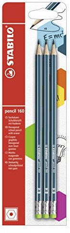 STABILO - Bleistift mit Radierer - pencil 160 in petrol - 3er Pack - Härtegrad HB