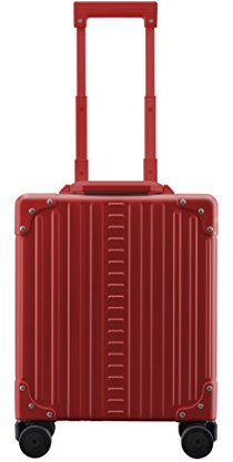 Underseat Carryon. Leichter Hartschalen Trolley/Koffer mit TSA-Schloss aus Rot/Rubin eloxiertem Aluminium mit auziebarem Griff & Leichtlaufrollen. Inkl. Schutzhülle & Kabeltasche