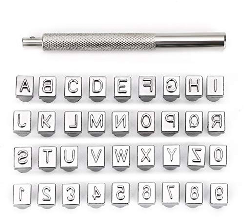 IGNPION Leder-Buchstaben- und Zahlenstempel-Set, Präge-Set, Alphabet-Schnitzwerkzeug, für DIY handgefertigte Kunst (Typ A)