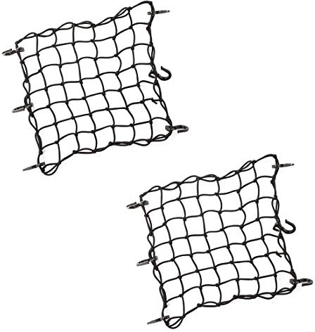 CZC AUTO Black Latex Bungee Cargo Net Stretch to 30x30 Gear Helmet Luggage Netting with 2X2 Small Mesh 6 Adjustable Plastic Hooks for Motorcycle Paddleboard Quad Canoe Moped ATV, 15x15, 2 Pack