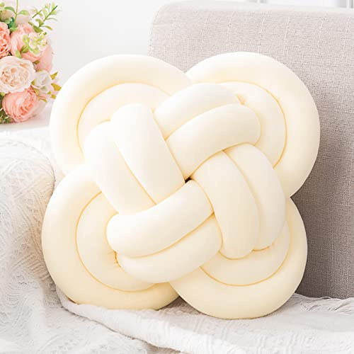 Xiashrk Knot Pillow, Decorative Throw Pillows with Soft Plush for Couch, 12 Knotted Pillows Ivory White Dorm Room Decor Knot Pillow Ball Decorative Cushion for Bed Living Room