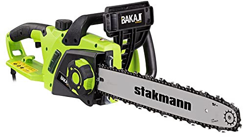 BAKAJI Motosierra eléctrica de 2400 W, sierra de cadena con hoja de 40 cm para cortar ramas y madera, sierra con velocidad 15 m/s, corte máximo 35 cm diámetro y alimentación 220/240 V - 50 Hz